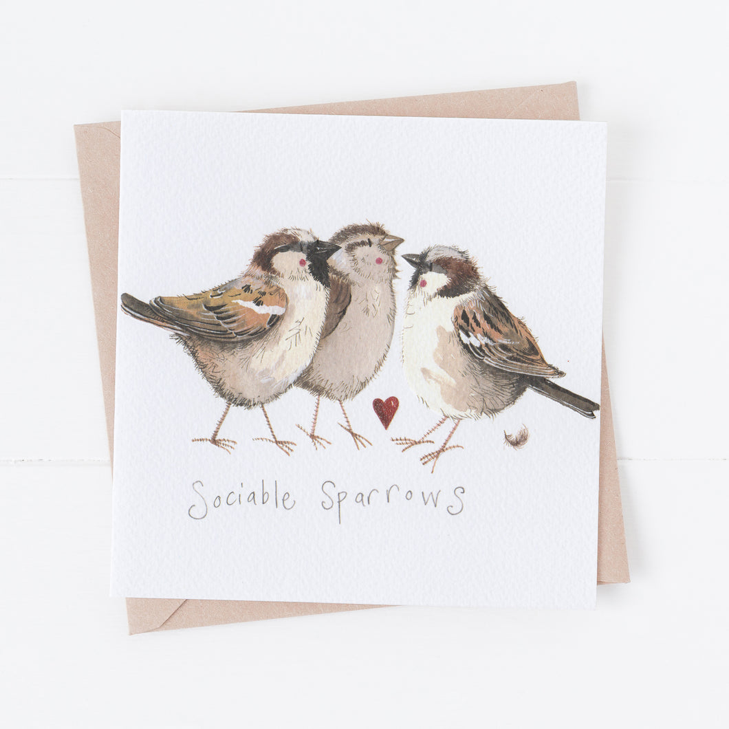 Sociable Sparrows Greetings Card